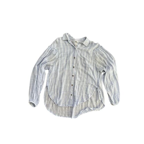 Free People Blue White Stripe Headed to the Highlands Button Up Top Size Medium - Picture 5 of 8